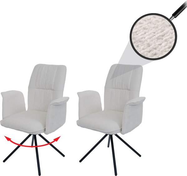 Zestaw 2 krzeseł do jadalni, model HWC-N99, obrotowe, z podłokietnikami z automatycznym powrotem do pozycji wyjściowej, obicie: tkanina chenille (340g/m²), kolor: kremowy