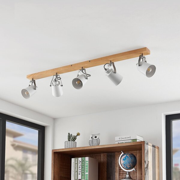 Lampa Sufitowa Lindby, Blana, ściemnialny, drewniany, salon, drewno, skandynawski