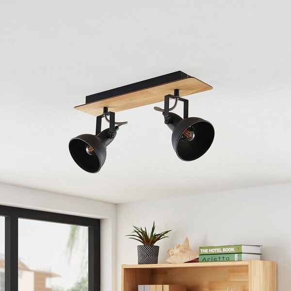 Lampa Sufitowa Lindby, Aylis, ściemnialny, drewniany, salon, metal, industrialny