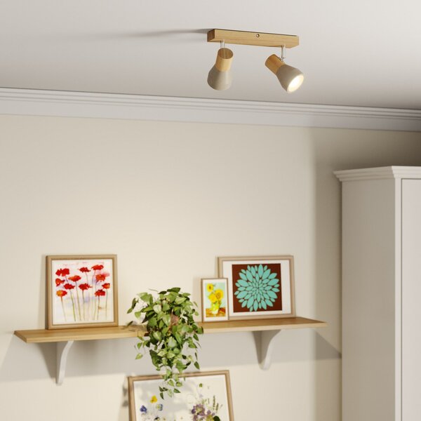 Lampa Sufitowa Lindby, Filiz, ściemnialny, drewniany, sypialnia, drewno, skandynawski