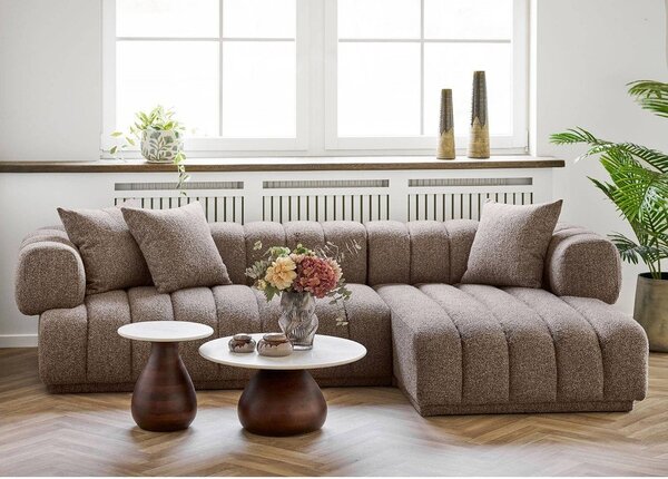 Biało-ciemnonaturalny okrągły stolik z marmurowym blatem ø 70 cm Heide – House Nordic