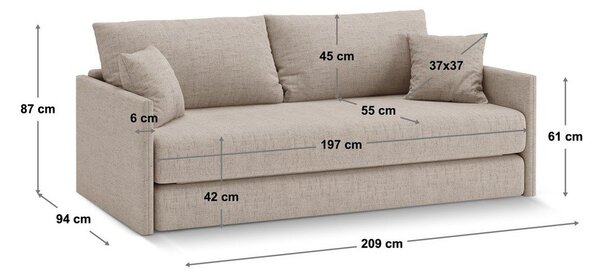 Jasnoszara aksamitna rozkładana sofa 209 cm Shannon – Cosmopolitan Design