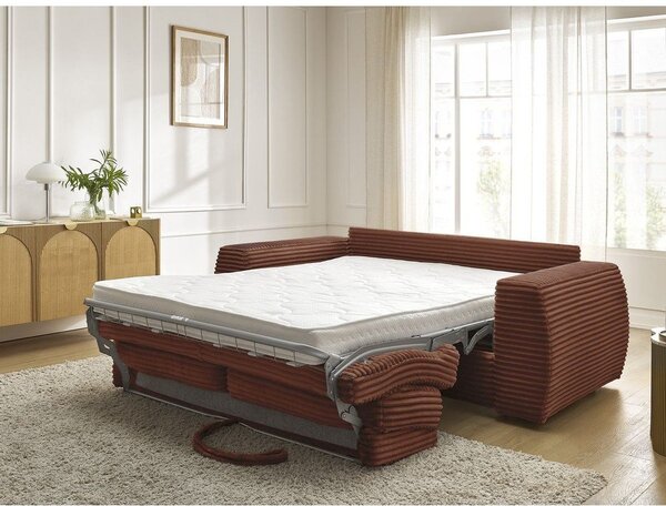 Pomarańczowa sztruksowa rozkładana sofa do spania 220 cm Hugo – Bobochic Paris