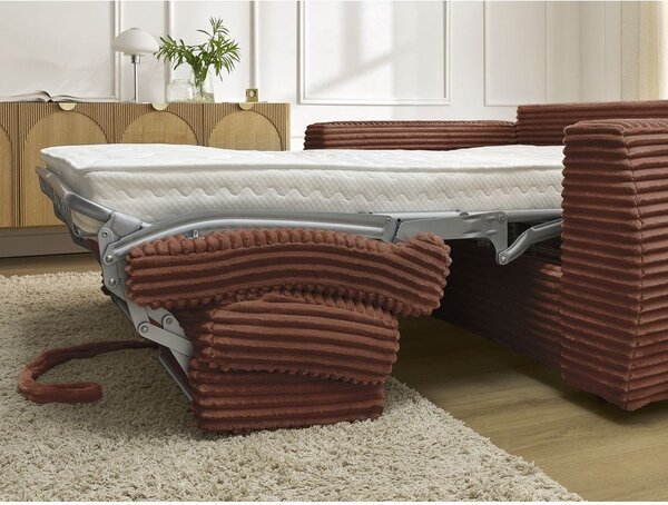 Pomarańczowa sztruksowa rozkładana sofa do spania 220 cm Hugo – Bobochic Paris