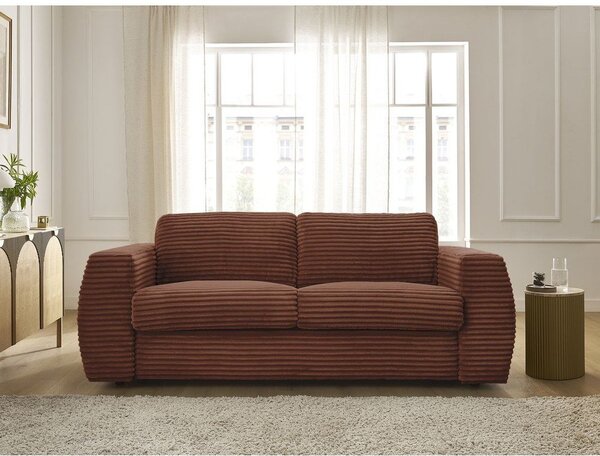 Pomarańczowa sztruksowa rozkładana sofa do spania 220 cm Hugo – Bobochic Paris