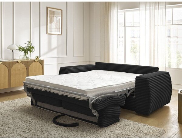 Czarna sztruksowa rozkładana sofa do spania 220 cm Hugo – Bobochic Paris