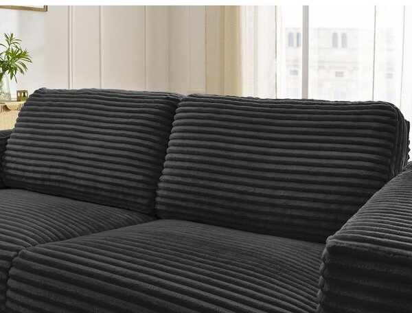 Czarna sztruksowa rozkładana sofa do spania 220 cm Hugo – Bobochic Paris
