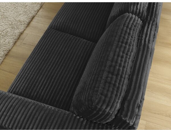 Czarna sztruksowa rozkładana sofa do spania 220 cm Hugo – Bobochic Paris