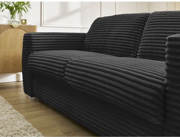 Czarna sztruksowa rozkładana sofa do spania 220 cm Hugo – Bobochic Paris