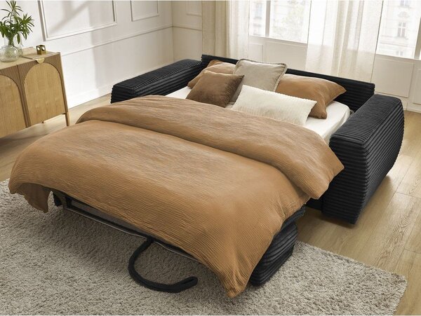 Czarna sztruksowa rozkładana sofa do spania 220 cm Hugo – Bobochic Paris