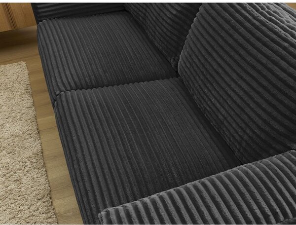 Czarna sztruksowa rozkładana sofa do spania 220 cm Hugo – Bobochic Paris