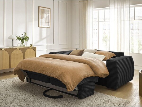 Czarna sztruksowa rozkładana sofa do spania 220 cm Hugo – Bobochic Paris