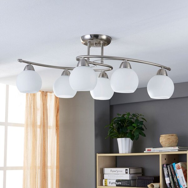 Lampa Sufitowa Lindby, Svean, ściemnialny, metaliczny, salon, szkło, nowoczesny