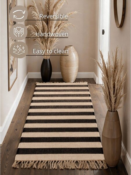 Czarno-kremowy ręcznie tkany dwustronny chodnik z juty 80x200 cm Playa – Hanse Home
