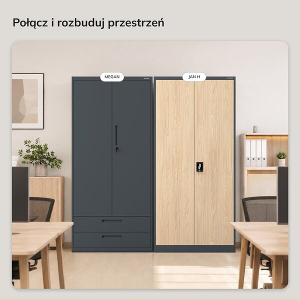 Szafa na dokumenty biurowa metalowa antracytowa / dąb sonoma: Eco Design JAN H 900 x 1950 x 400 mm