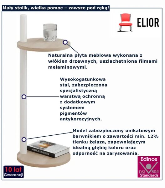 Minimalistyczny stolik pomocniczny dąb sonoma + biały L1-E95
