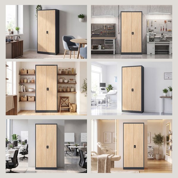 Szafa na dokumenty biurowa metalowa antracytowa / dąb sonoma: Eco Design JAN H 900 x 1950 x 400 mm