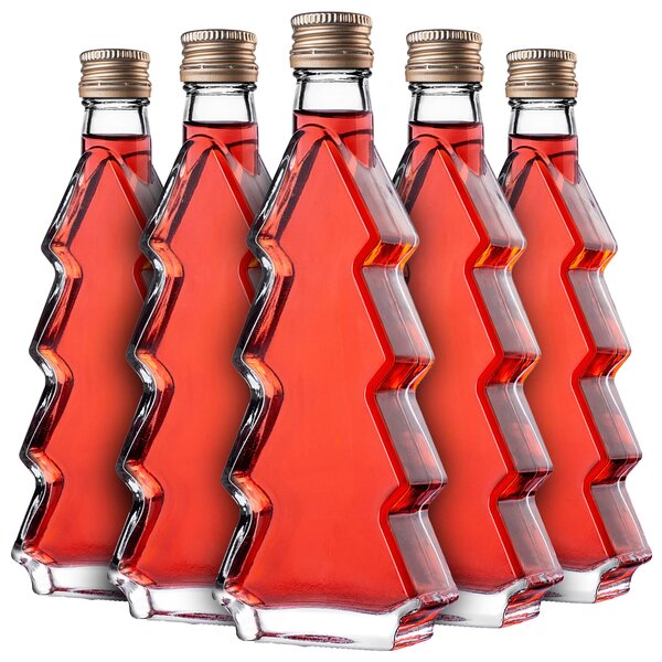 Szklana butelka choinka Enna 200ml ze złotą zakrętką 5 szt