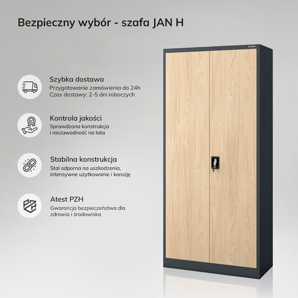 Szafa na dokumenty biurowa metalowa antracytowa / dąb sonoma: Eco Design JAN H 900 x 1950 x 400 mm