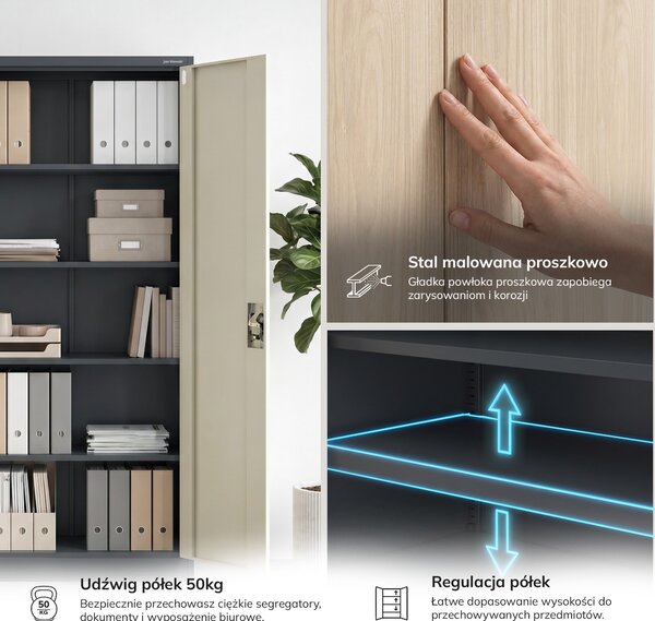 Szafa na dokumenty biurowa metalowa antracytowa / dąb sonoma: Eco Design JAN H 900 x 1950 x 400 mm