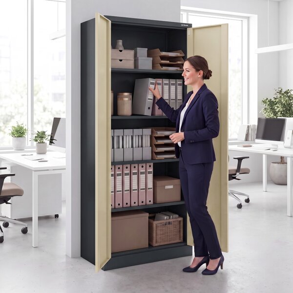 Szafa na dokumenty biurowa metalowa antracytowa / dąb sonoma: Eco Design JAN H 900 x 1950 x 400 mm