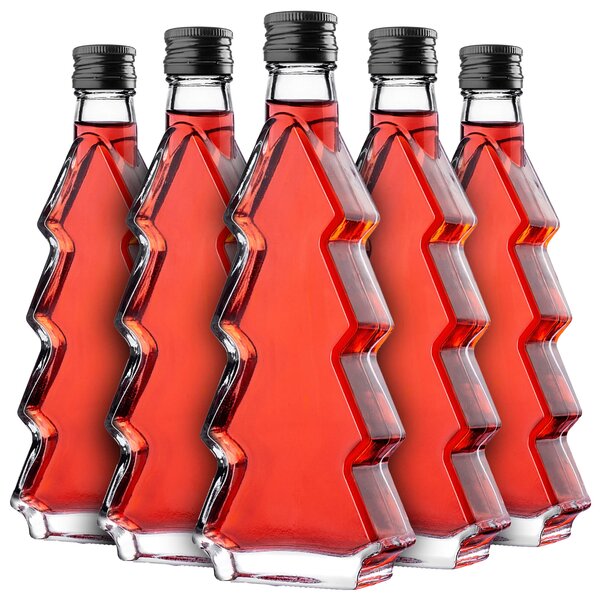 Szklana butelka choinka Enna 200ml z czarną zakrętką 5 szt