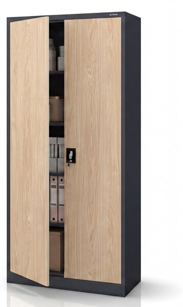 Szafa na dokumenty biurowa metalowa antracytowa / dąb sonoma: Eco Design JAN H 900 x 1950 x 400 mm