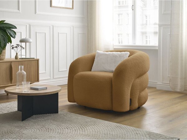 Musztardowy obrotowy fotel z materiału bouclé Elina – Bobochic Paris