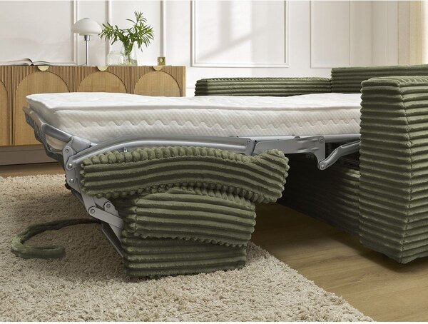 Zielona sztruksowa rozkładana sofa do spania 220 cm Hugo – Bobochic Paris
