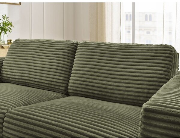 Zielona sztruksowa rozkładana sofa do spania 220 cm Hugo – Bobochic Paris