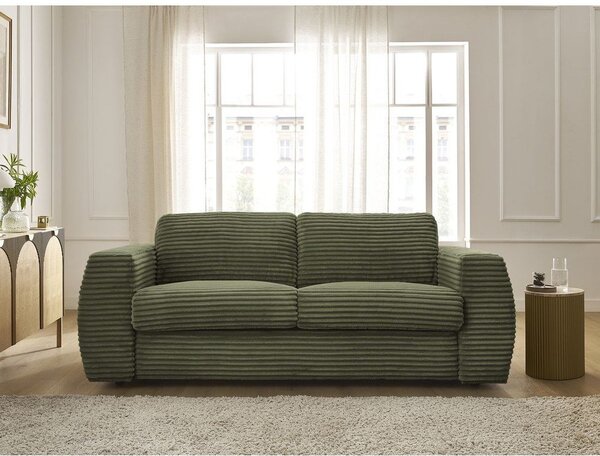 Zielona sztruksowa rozkładana sofa do spania 220 cm Hugo – Bobochic Paris