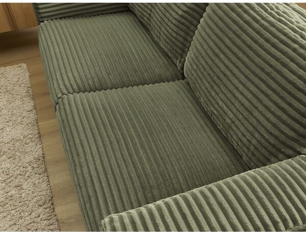 Zielona sztruksowa rozkładana sofa do spania 220 cm Hugo – Bobochic Paris