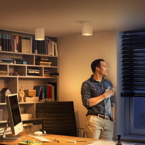 Philips Hue White Ambiance Pillar downlight LED, biały Pillar, możliwość ściemniania, biały / opal, salon / jadalnia, metal, nowoczesny