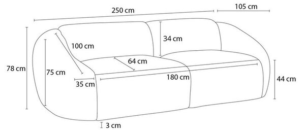 Ciemnoniebieska sztruksowa sofa 250 cm Tina – Bobochic Paris