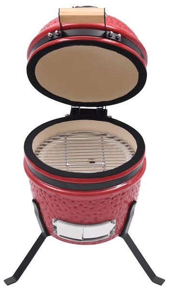 Ceramiczny grill kamado z wędzarnią, 2-w-1, 56 cm, czerwony