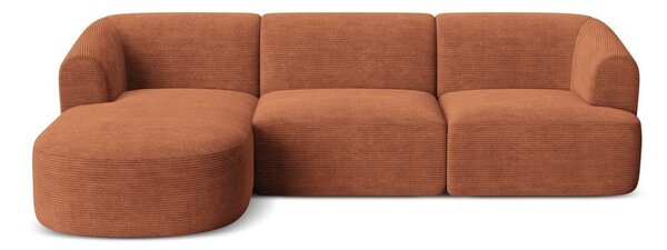 Sztruksowy narożnik (lewostronny/z szezlongiem) w kolorze terakoty Campi – Cosmopolitan Design