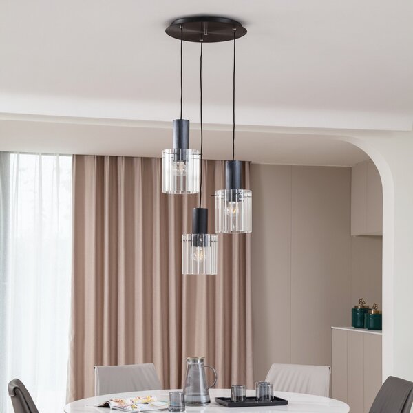 Lampa Wisząca Lucande, EIrian, ściemnialny, transparentny, salon, szkło, nowoczesny