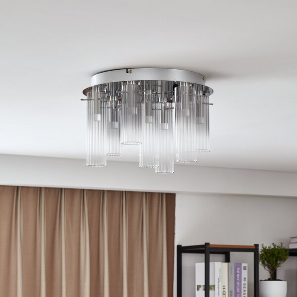 Lampa Sufitowa Lucande, Korvitha, ściemnialny, szary, salon, szkło, nowoczesny