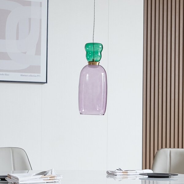 Lampa Wisząca Lucande, Fay, fioletowy, jadalnia, szkło, młodzieżowy