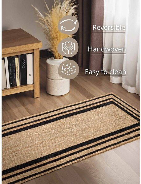 Czarno-naturalny ręcznie tkany dwustronny dywan z juty 70x200 cm Jutta – Hanse Home