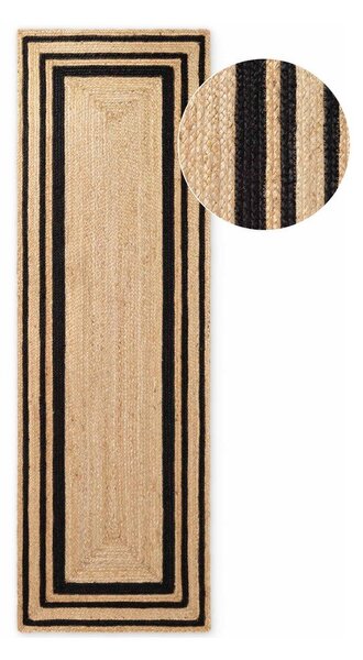 Czarno-naturalny ręcznie tkany dwustronny dywan z juty 70x200 cm Jutta – Hanse Home