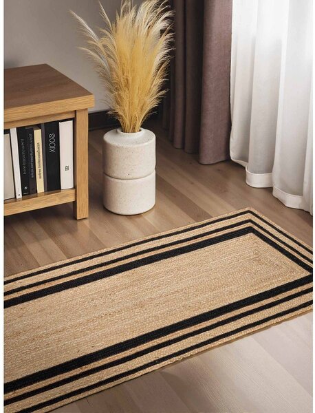 Czarno-naturalny ręcznie tkany dwustronny dywan z juty 70x200 cm Jutta – Hanse Home