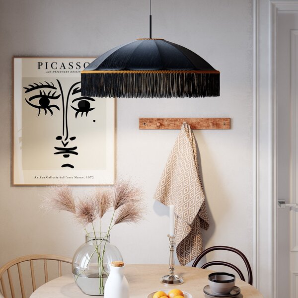 Lampa Wisząca By Rydéns, Francis, ściemnialny, czarny, salon, tkanina | tekstylia