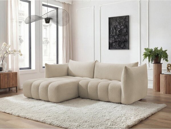 Beżowy narożnik z materiału bouclé (lewostronny/z szezlongiem) Azra – Bobochic Paris