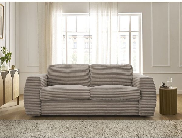 Szarobrązowa sztruksowa rozkładana sofa do spania 220 cm Hugo – Bobochic Paris