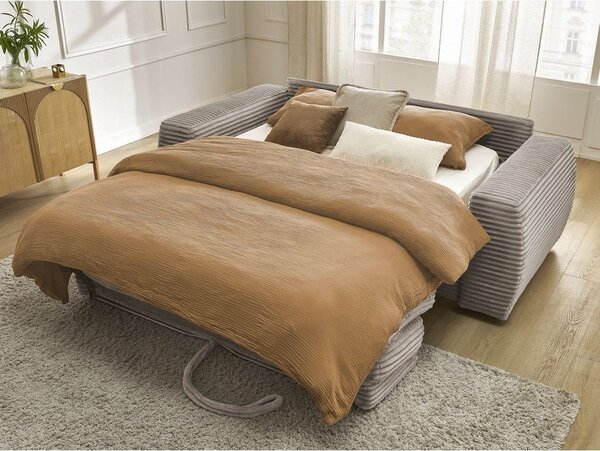 Szarobrązowa sztruksowa rozkładana sofa do spania 220 cm Hugo – Bobochic Paris