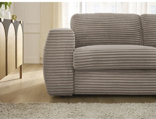 Szarobrązowa sztruksowa rozkładana sofa do spania 220 cm Hugo – Bobochic Paris