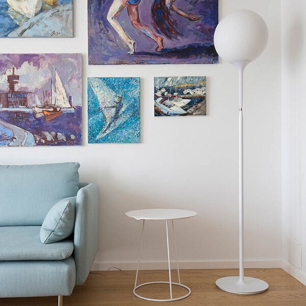 Lampa Podłogowa Artemide, Castore, ściemnialny, biały, salon, szkło, design