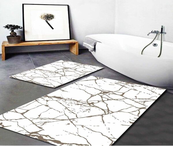 Białe/brązowe dywaniki łazienkowe zestaw 2 szt. 60x100 cm Cracks – Mila Home