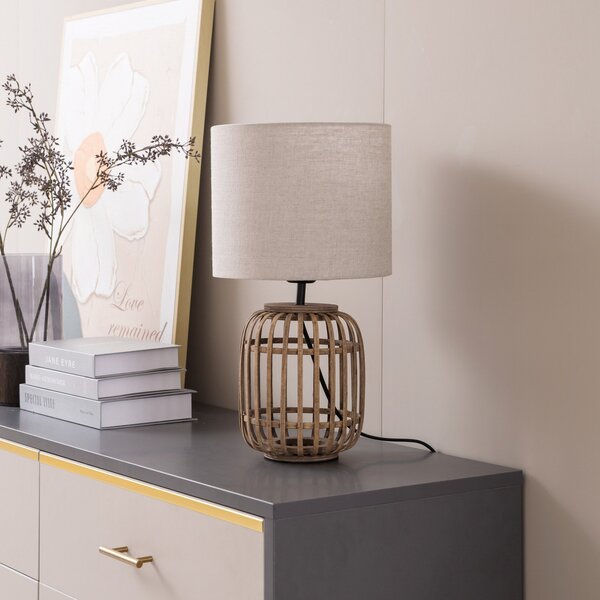 Lampa Stołowa Lindby, Marzanna, drewniany, salon, tkanina | tekstylia, boho